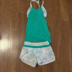 Lulu lemon tank with attached sports bra and matching shorts